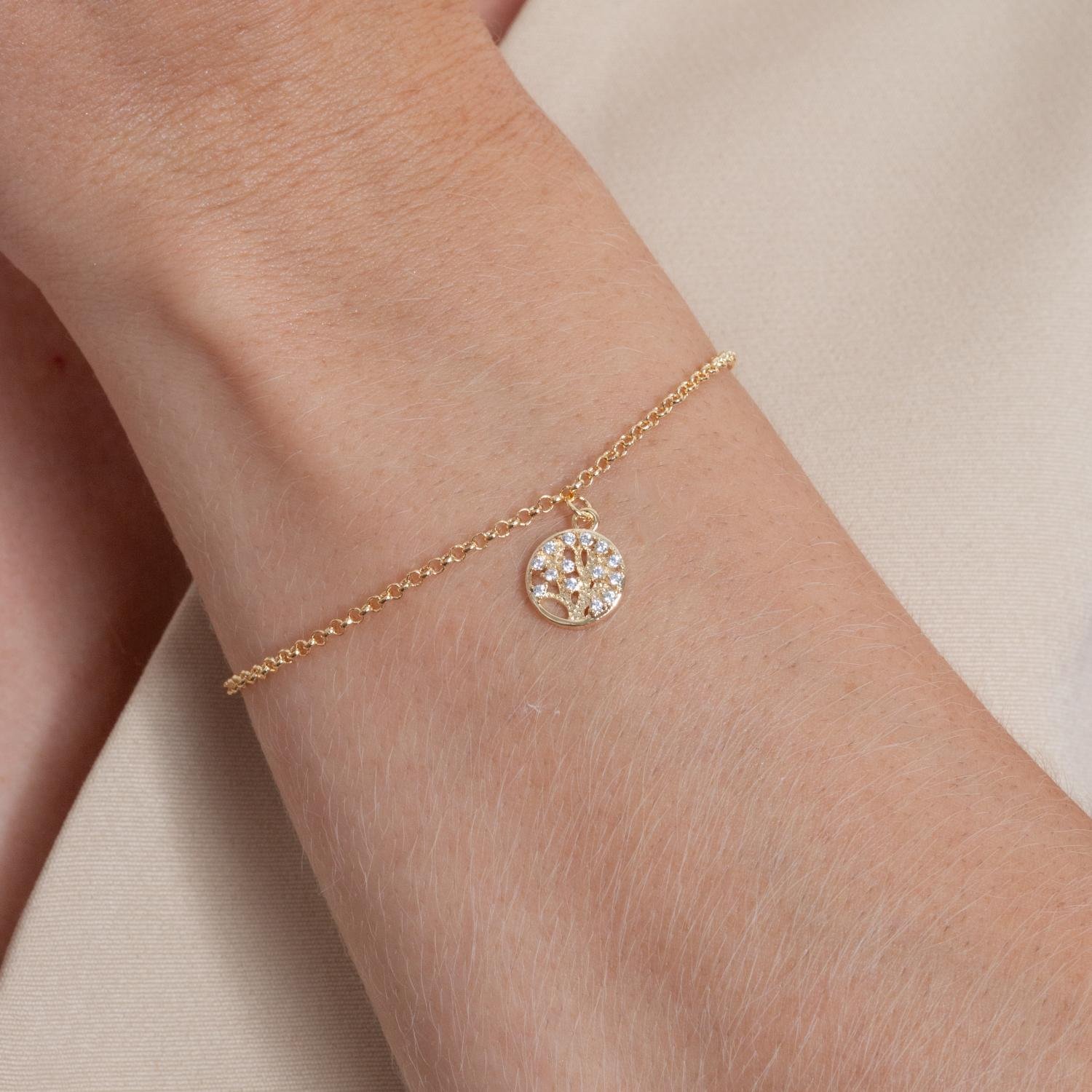 Pst-5187-Fo Pulseira Com Árvore Da Vida Cravejada De Zircônias Cristais.