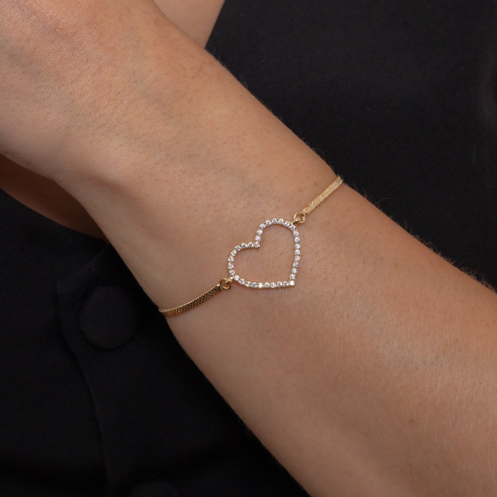 Pst-5197-Fo Pulseira Com Coração Vazado Cristal.