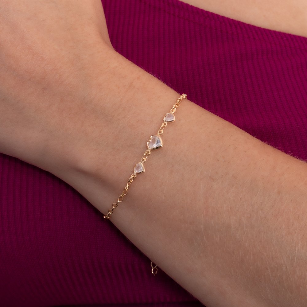 Pst-5206-Fo Pulseira Elo Com Corações Cristais.