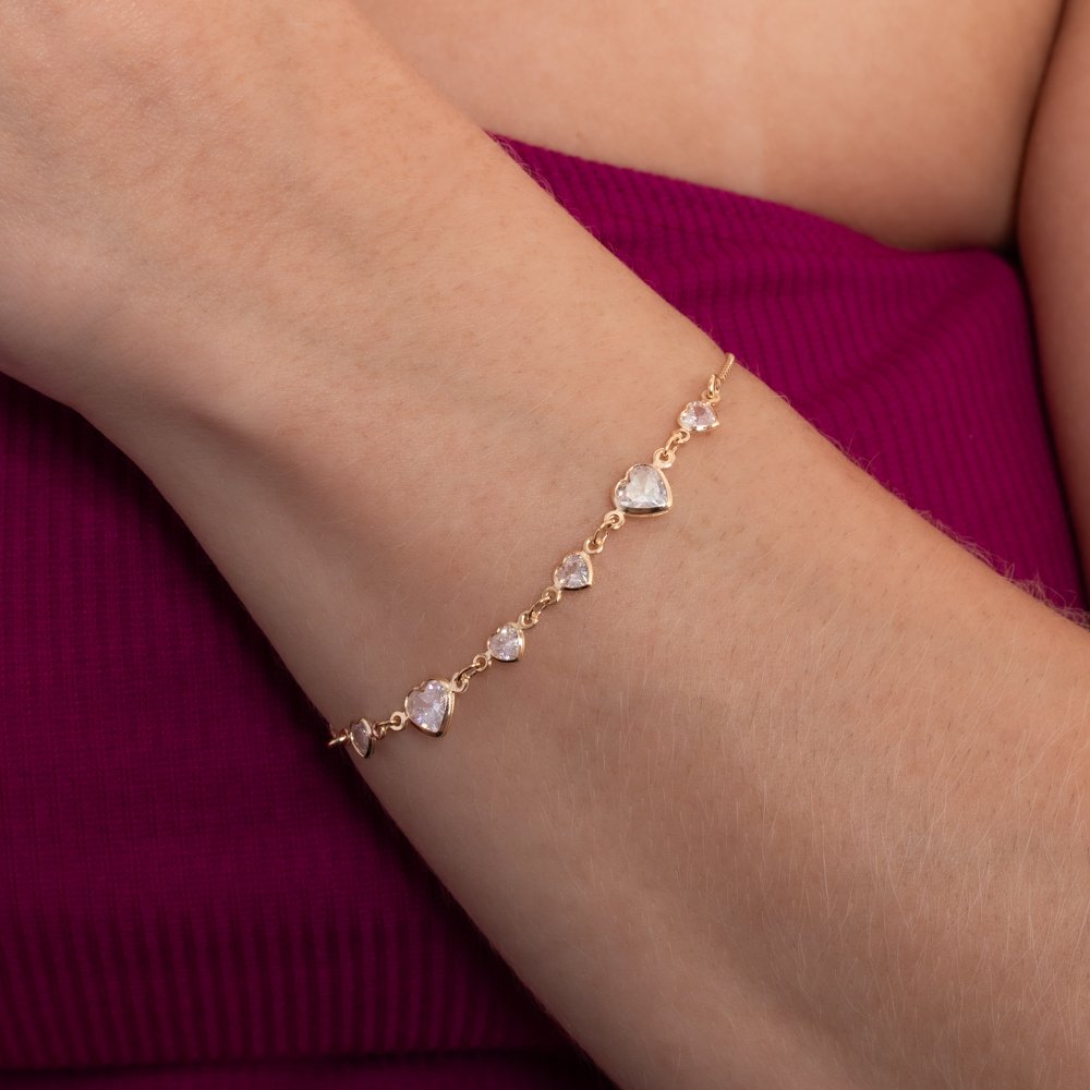 Pst-5207-Fo Pulseira Regulável Com Corações Cristais.