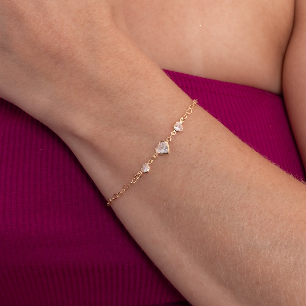 Pst-5208-Fo Pulseira Elos De Corações E Corações Cristais.