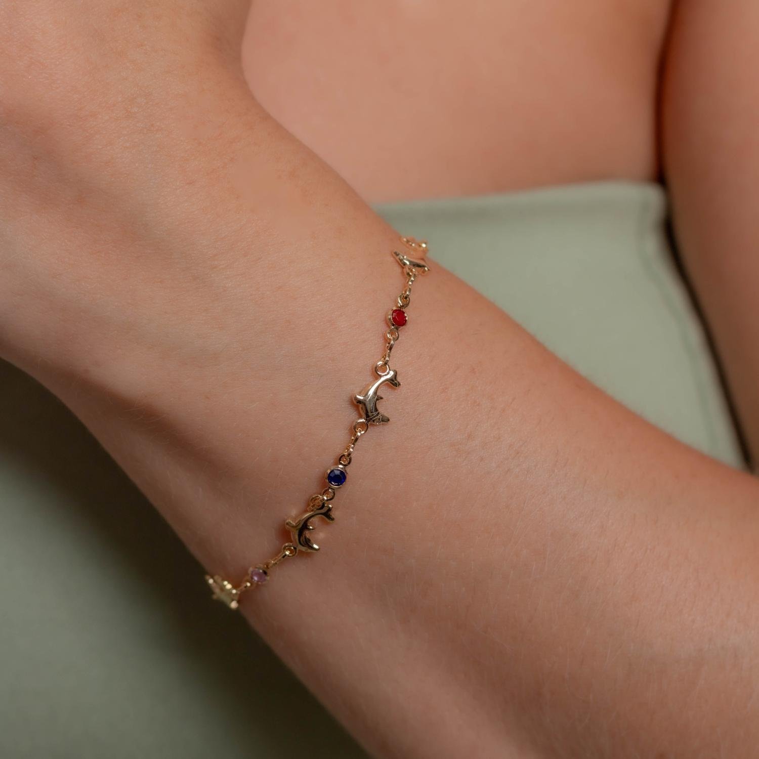 Pst-5225-Fo Pulseira Com Golfinho E Zircônia Colorida Escuro.