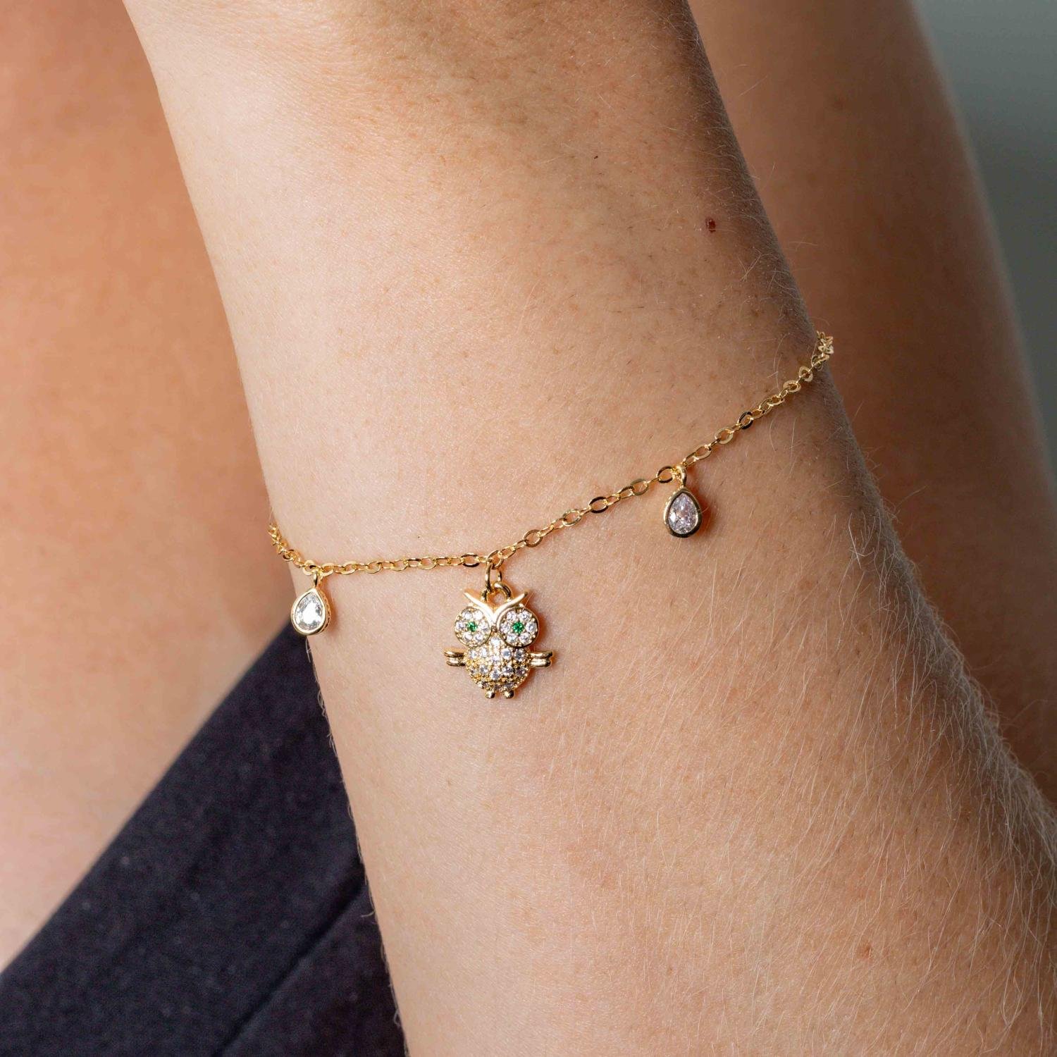 Pst-5237-Fo Pulseira De Coruja Cravejada E Zircônia Cristal.