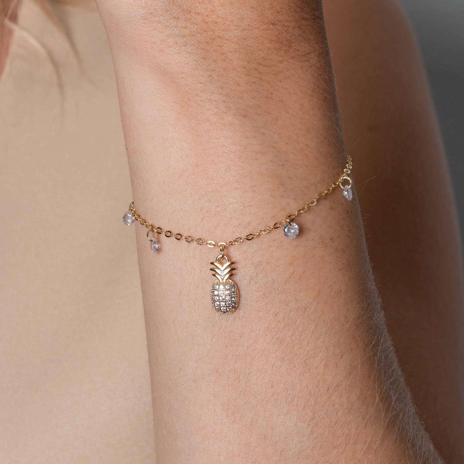 Pst-5238-Fo Pulseira Com Pingentes De Abacaxi Cravejado E Zircônias Cristais.