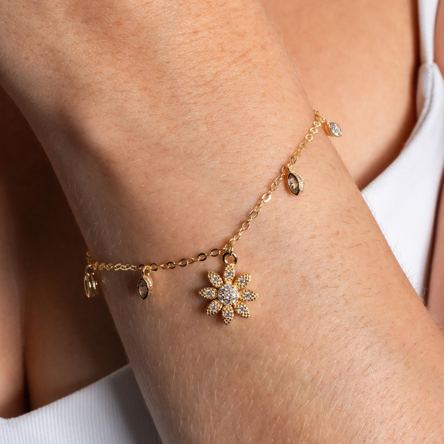 Pst-5240-Fo Pulseira De Flor Com Zircônias Cristais.