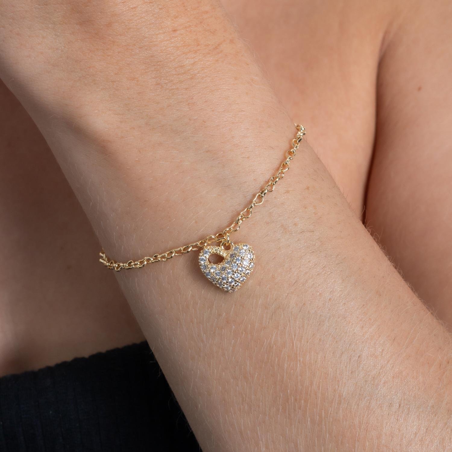 Pst-5241-Fo Pulseira Elinho Com Pingente De Coração Cristal.