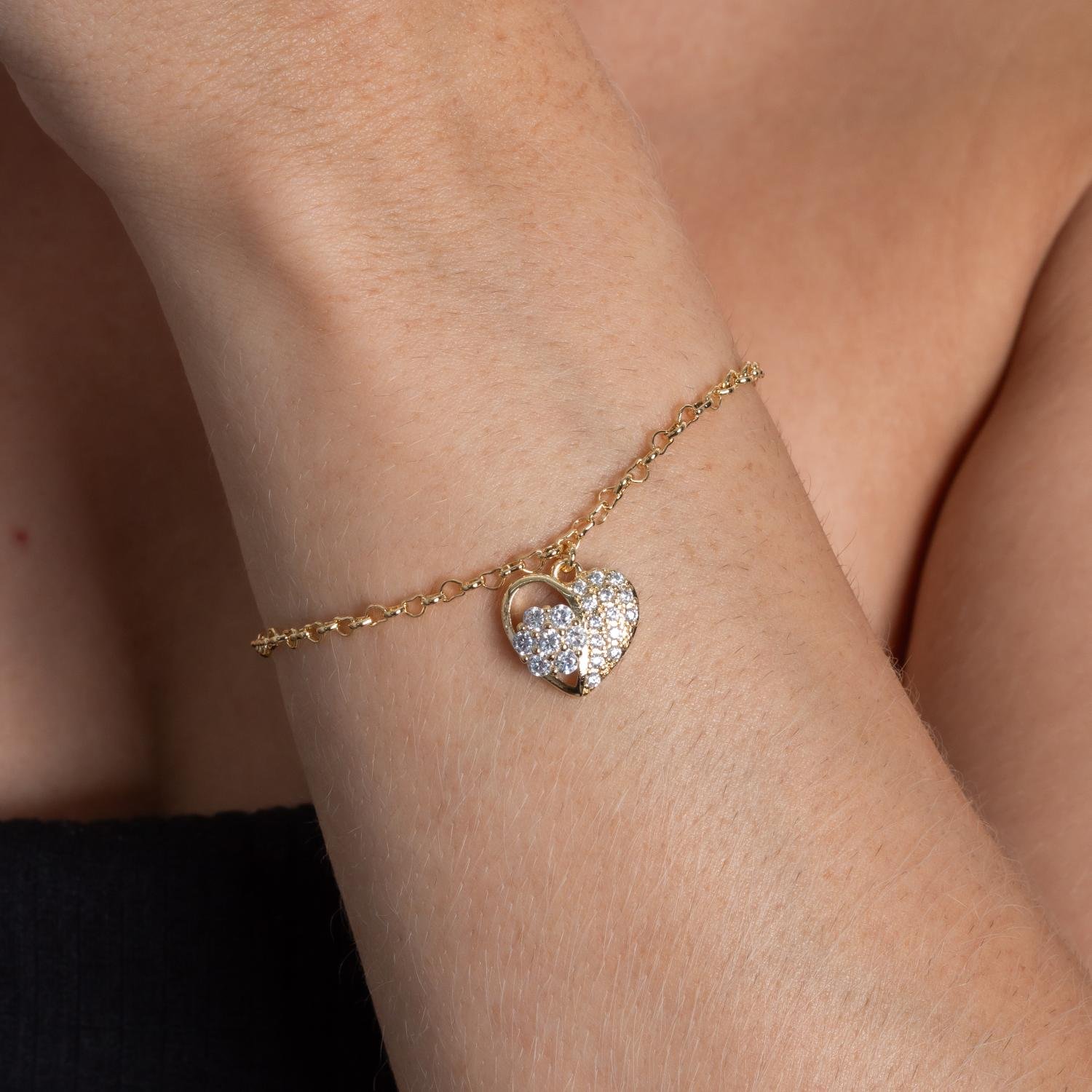 Pst-5242-Fo Pulseira Elinho Com Pingente De Coração Cristal.