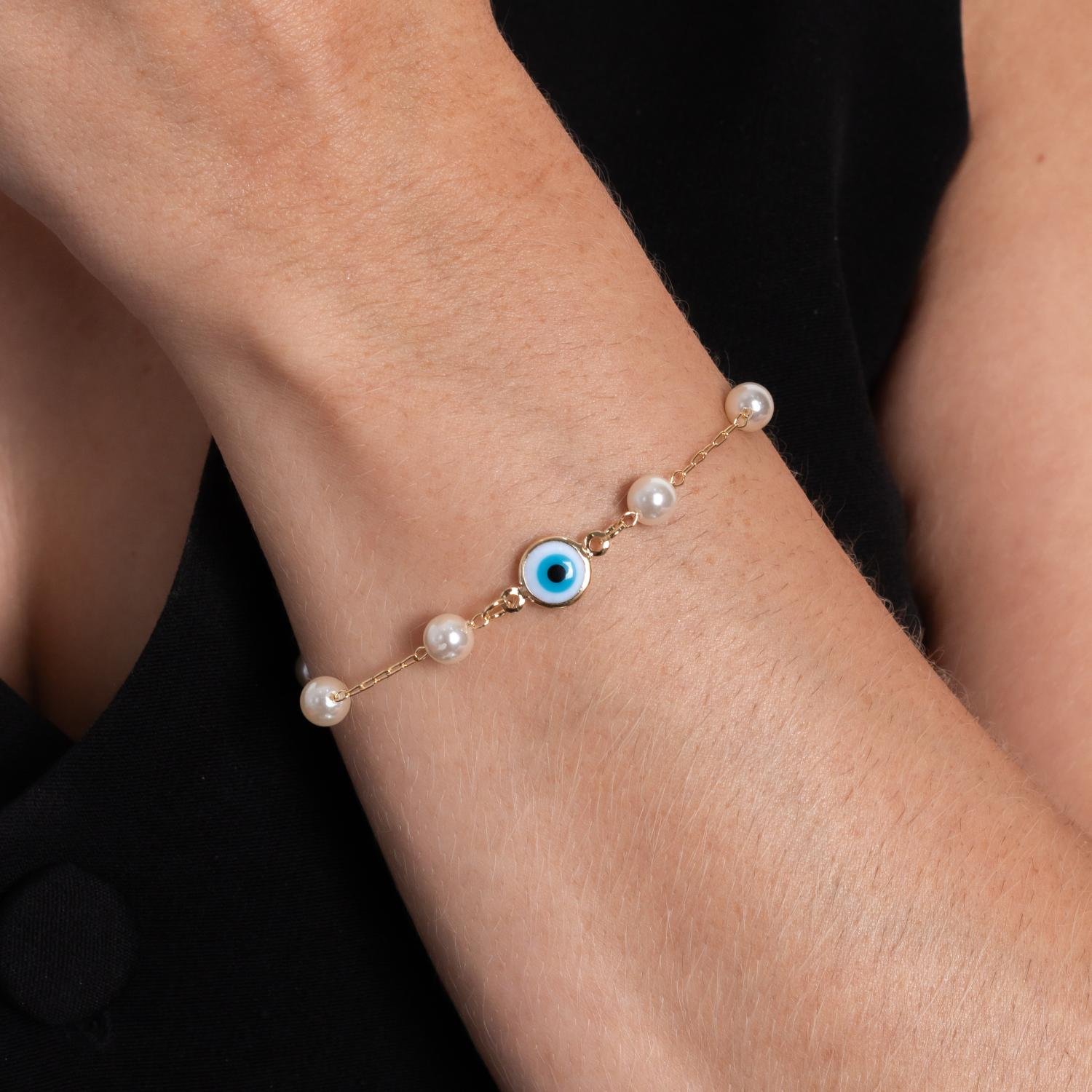 Pst-5256-Fo Pulseira De Olho Grego Com Pérolas.