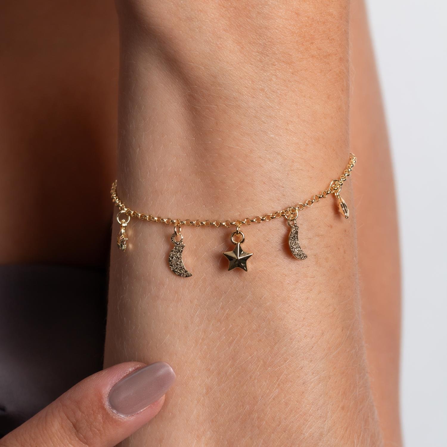 Pst-5263-Fo Pulseira Com Estrelas E Luas Cristais.