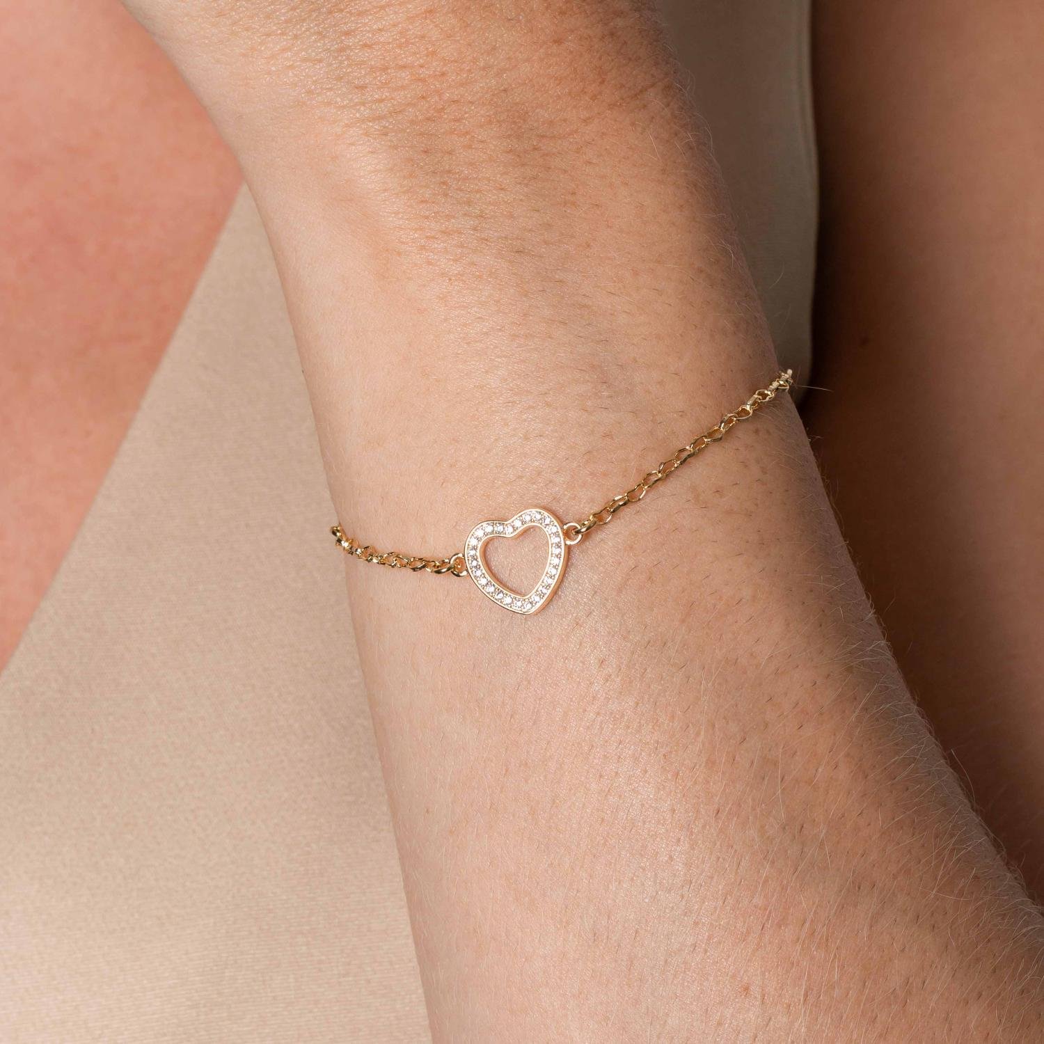 Pst-5273-Fo Pulseira De Elinhos Com Coração Cravejado Cristal.