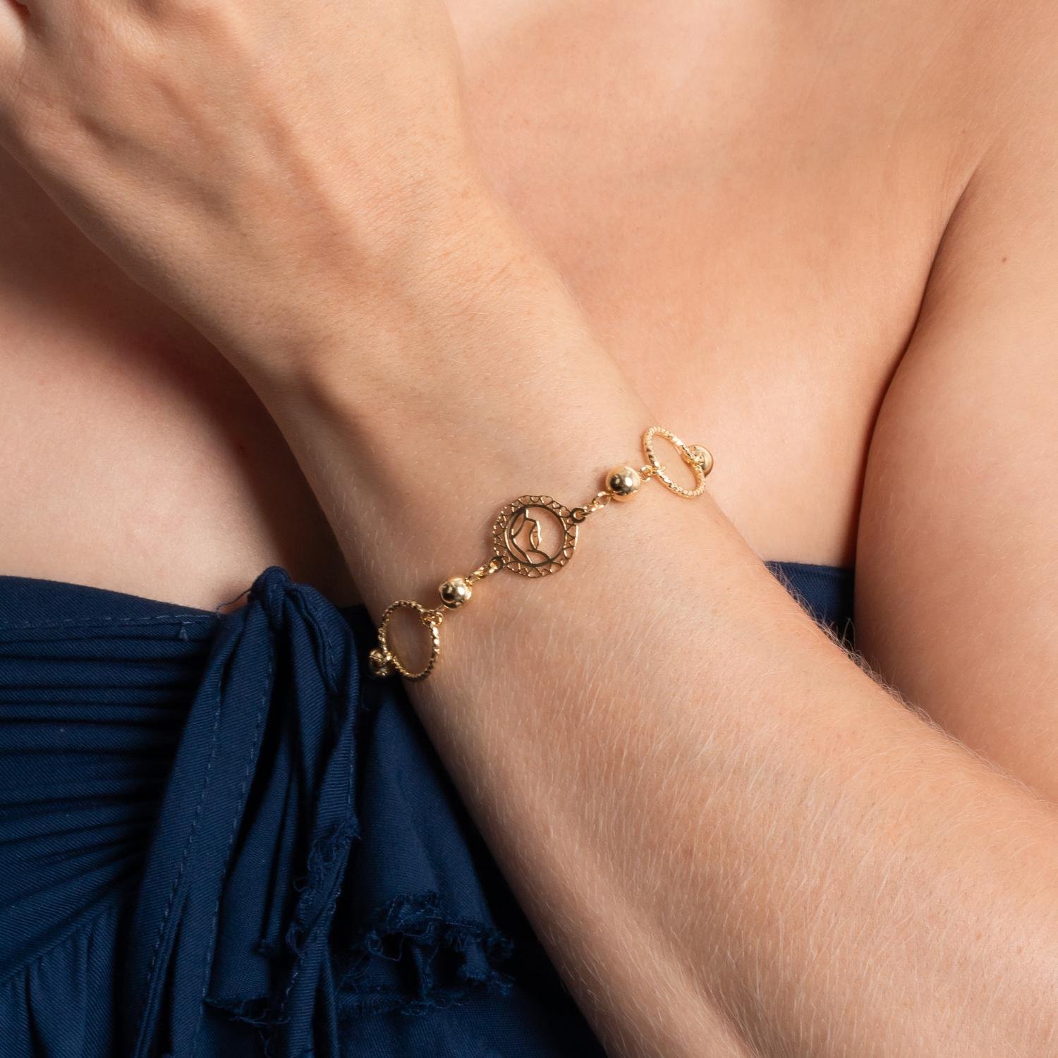 Pst-5276-Fo Pulseira Nossa Senhora Com Detalhes Vazados E Bolinhas.