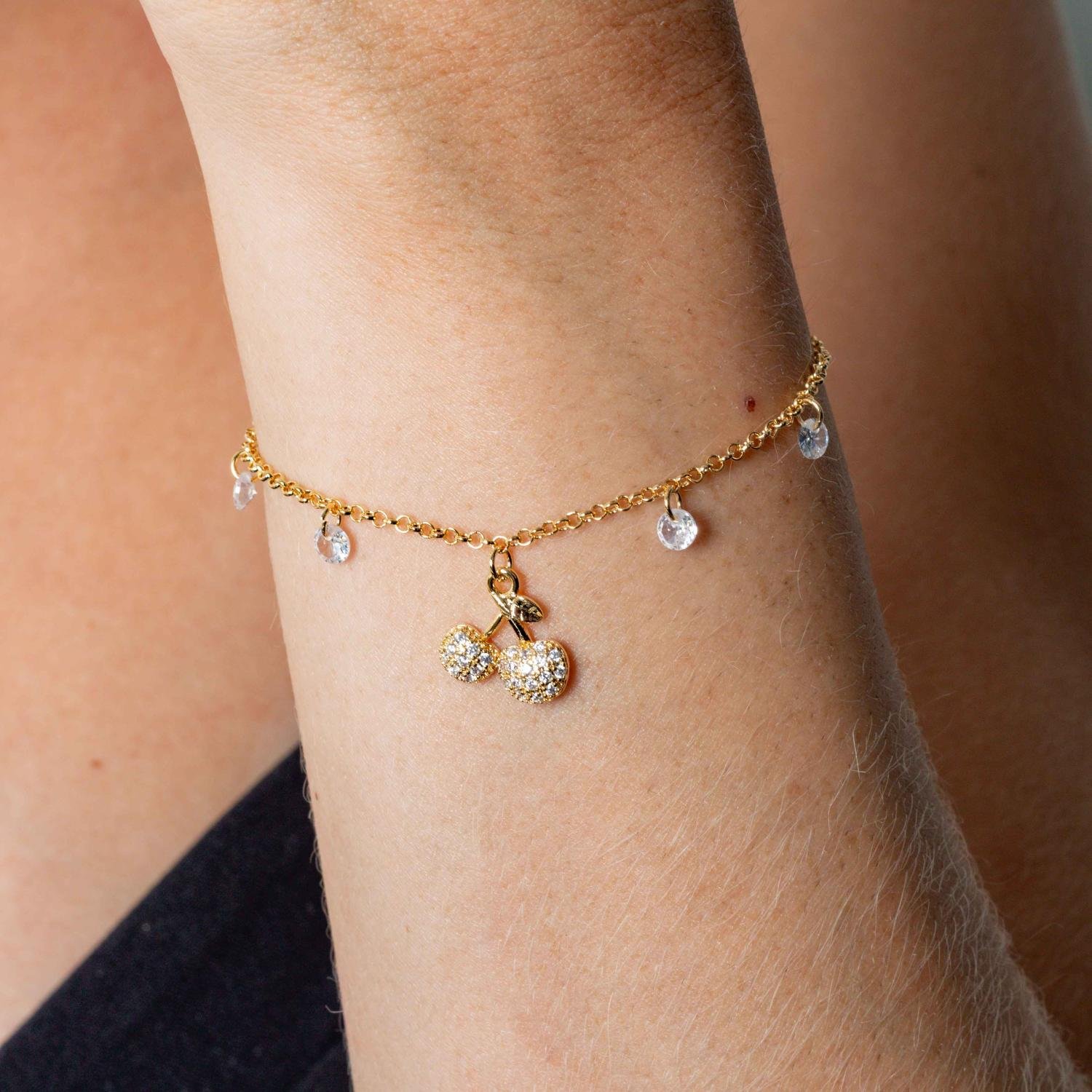 Pst-5278-Fo Pulseira Com Pingentes De Cereja E Zircônias Cristais.