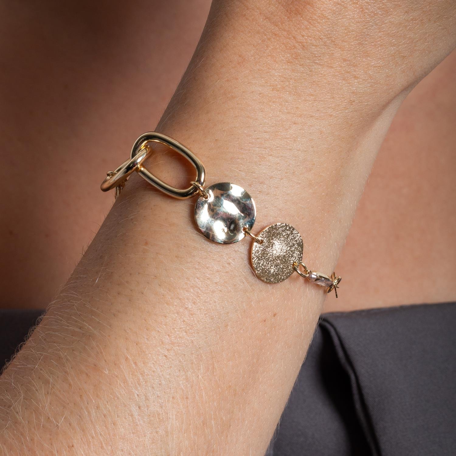 Pst-5295-Fo Pulseira De Elos Com Plaquinhas Achatadas.