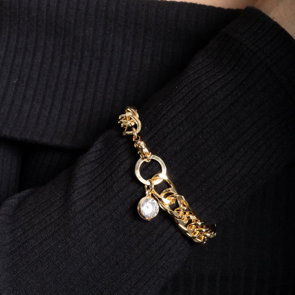 Pst-5300-Fo Pulseira De Elos Com Pingente De Ponto De Luz Cristal E Fecho Boia.