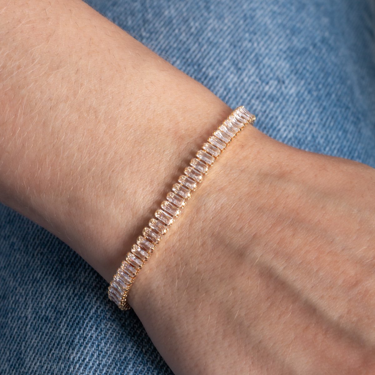 Pst-5303-Fo Pulseira Riviera Baguete Cristal Com Fecho Gaveta.