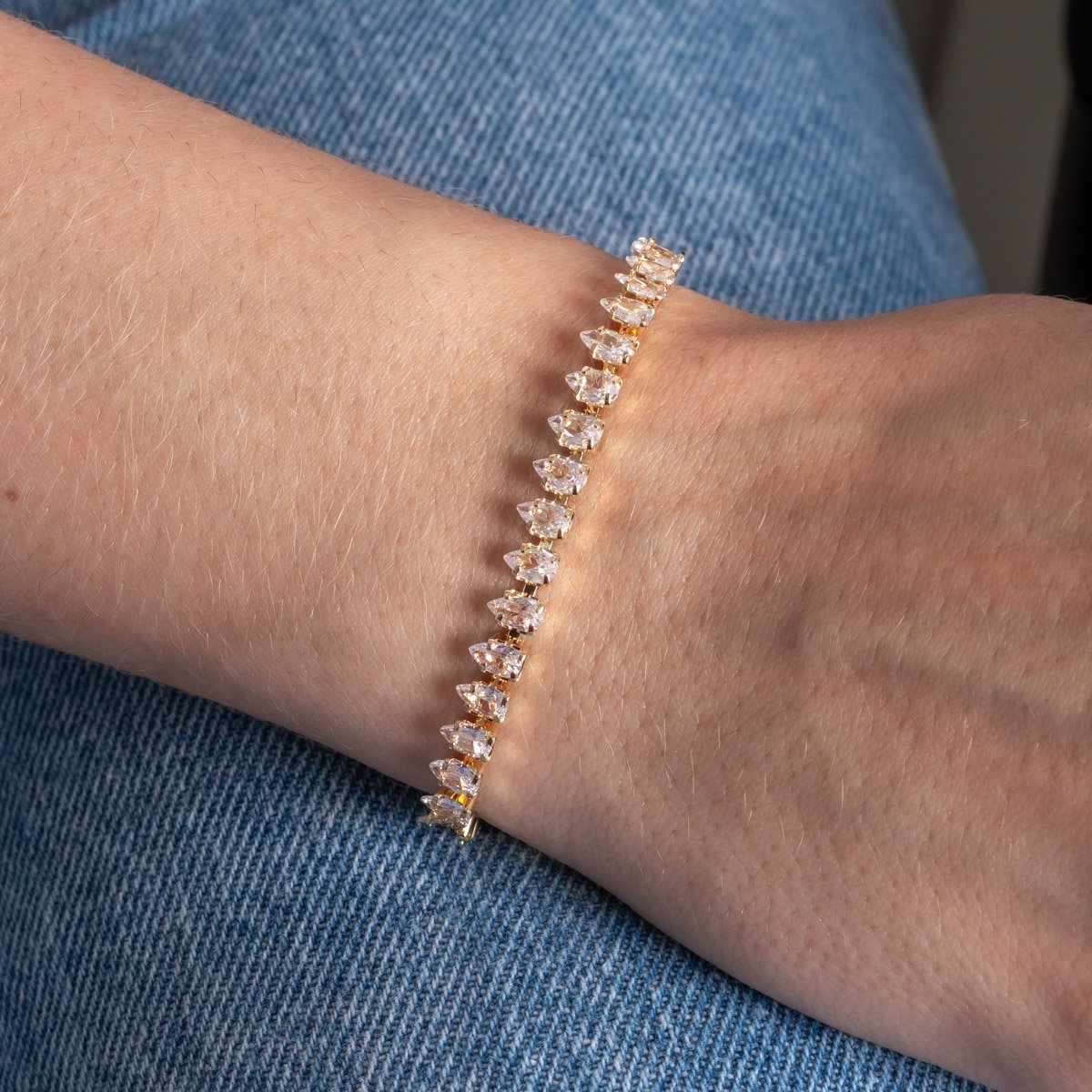 Pst-5304-Fo Pulseira Riviera Gota Cristal Com Fecho Gaveta.