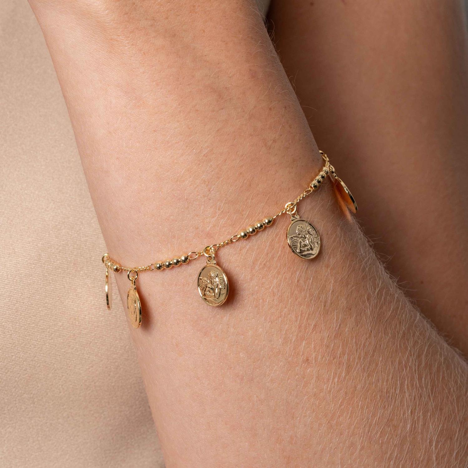 Pst-5309-Do Pulseira De Bolinhas Com Medalhas De Anjo Da Guarda.