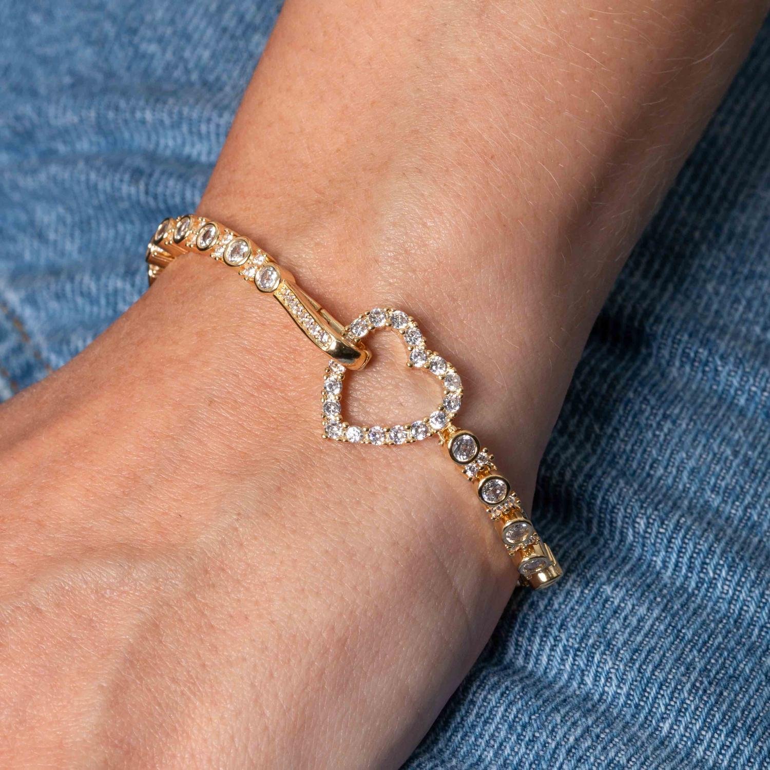 Pst-5310-Fo Pulseira Cravejada Com Coração Cristal.