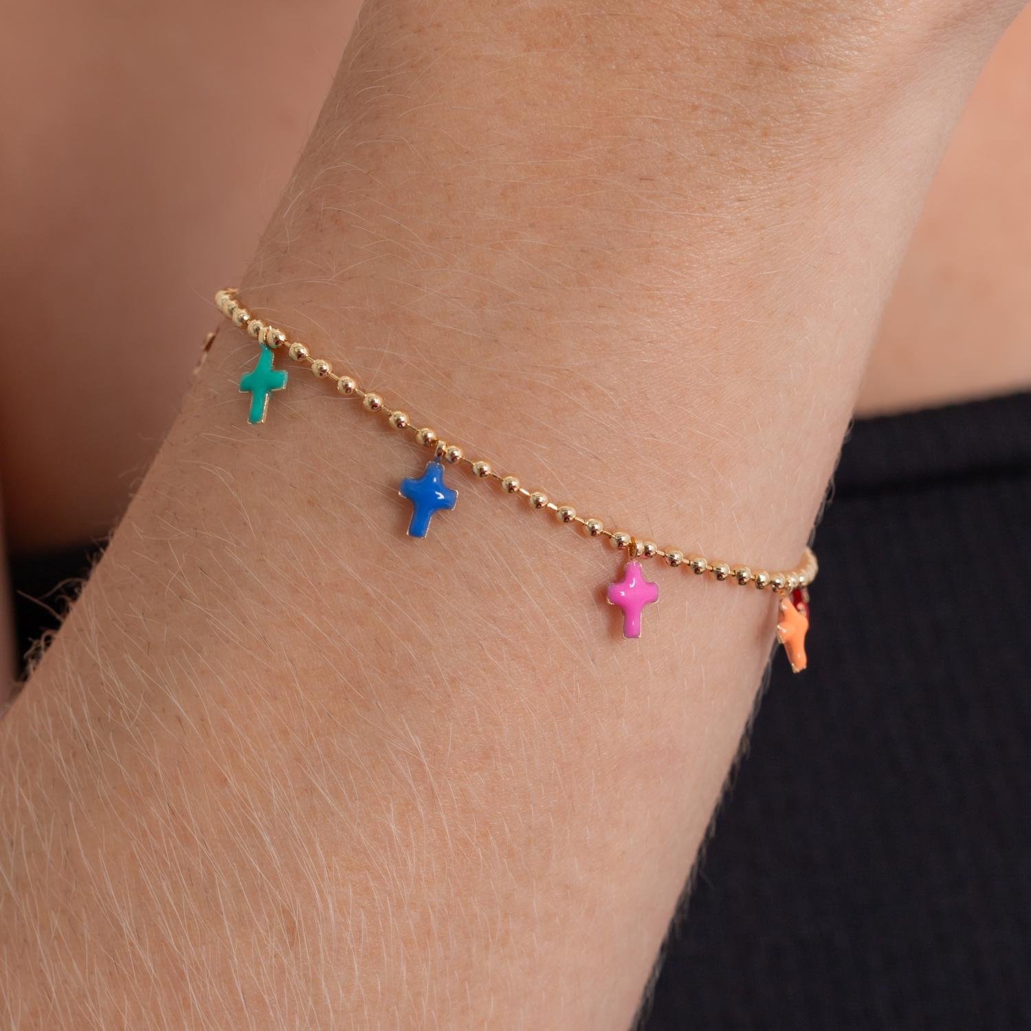 Pst-5317-Fo Pulseira De Bolinhas Com Cruz Coloridas.&Nbsp;