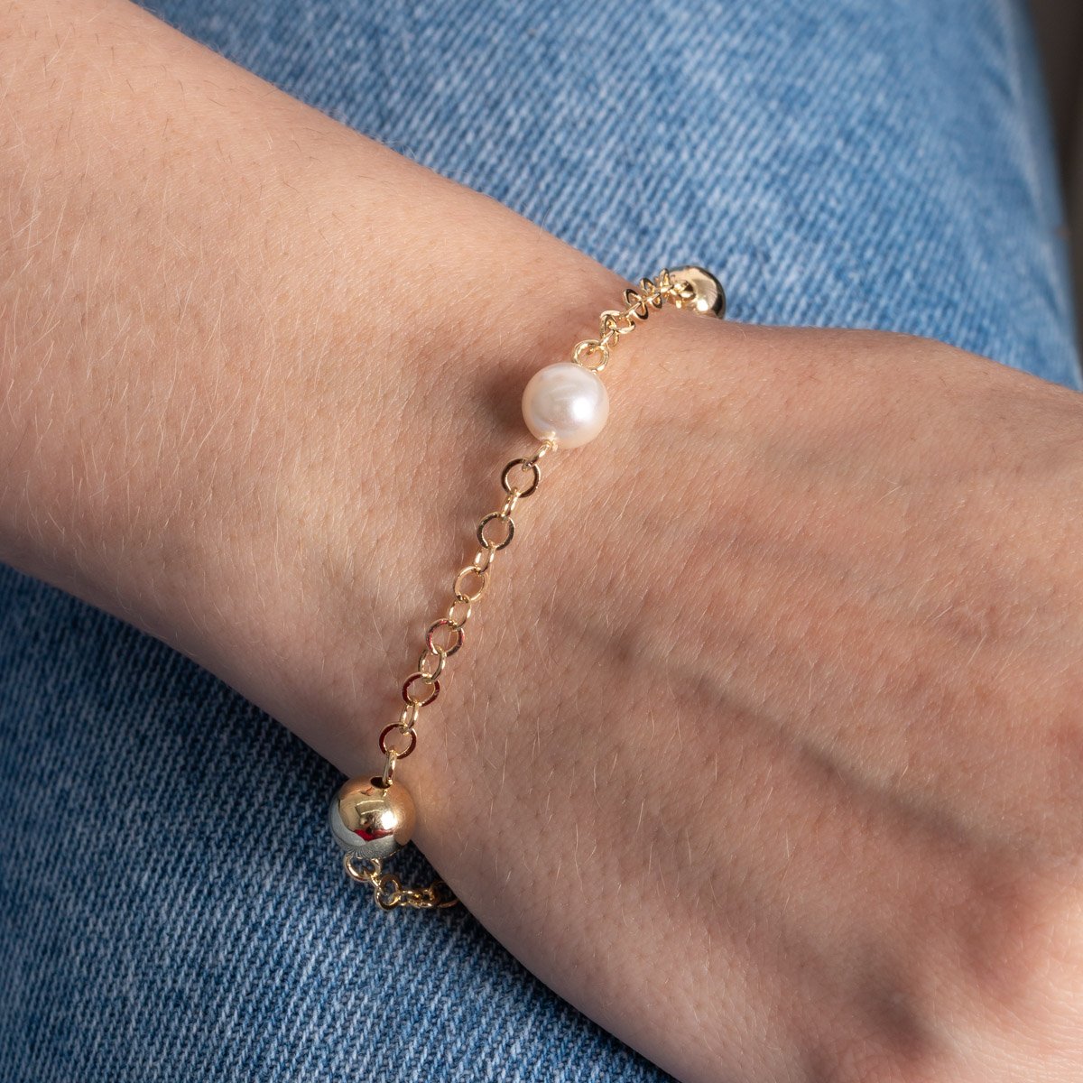 Pst-5320-Fo Pulseira De Elos Com Pérolas E Bolinhas.