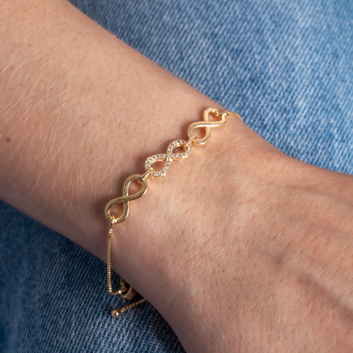 Pst-5325-Fo Pulseira Regulável Infinito Liso E Cravejado Cristal.