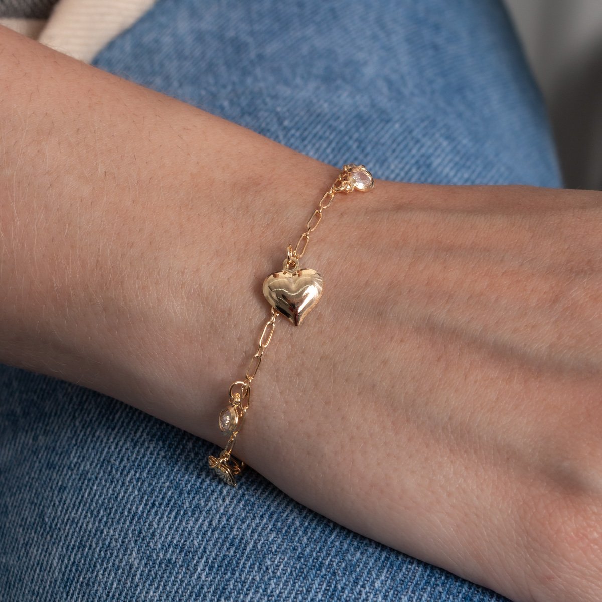 Pst-5333-Fo Pulseira De Elinos Com Pingentes De Corações E Zircônias Cristais.
