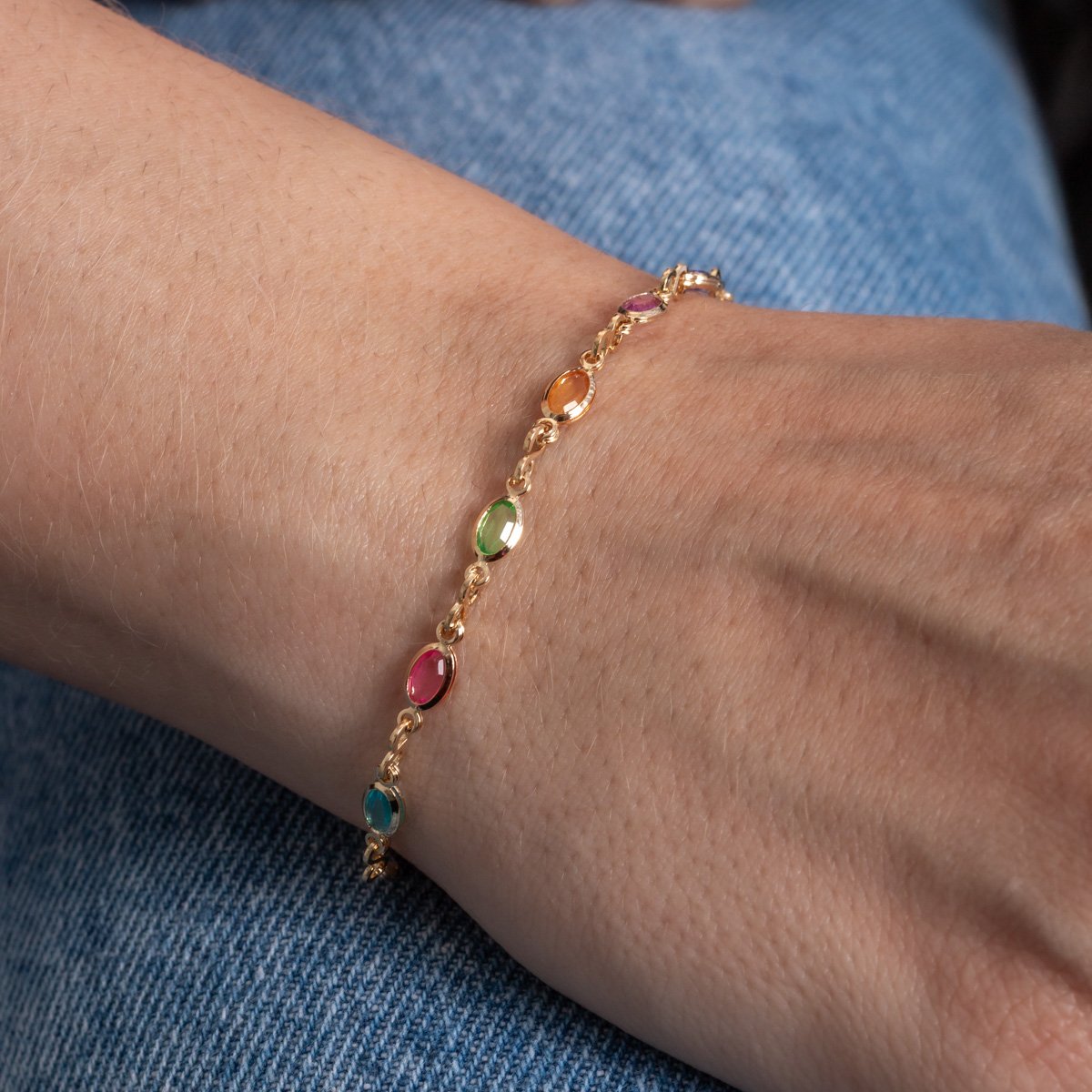 Pst-5342-Fo Pulseira Com Zircônias Oval Coloridas.