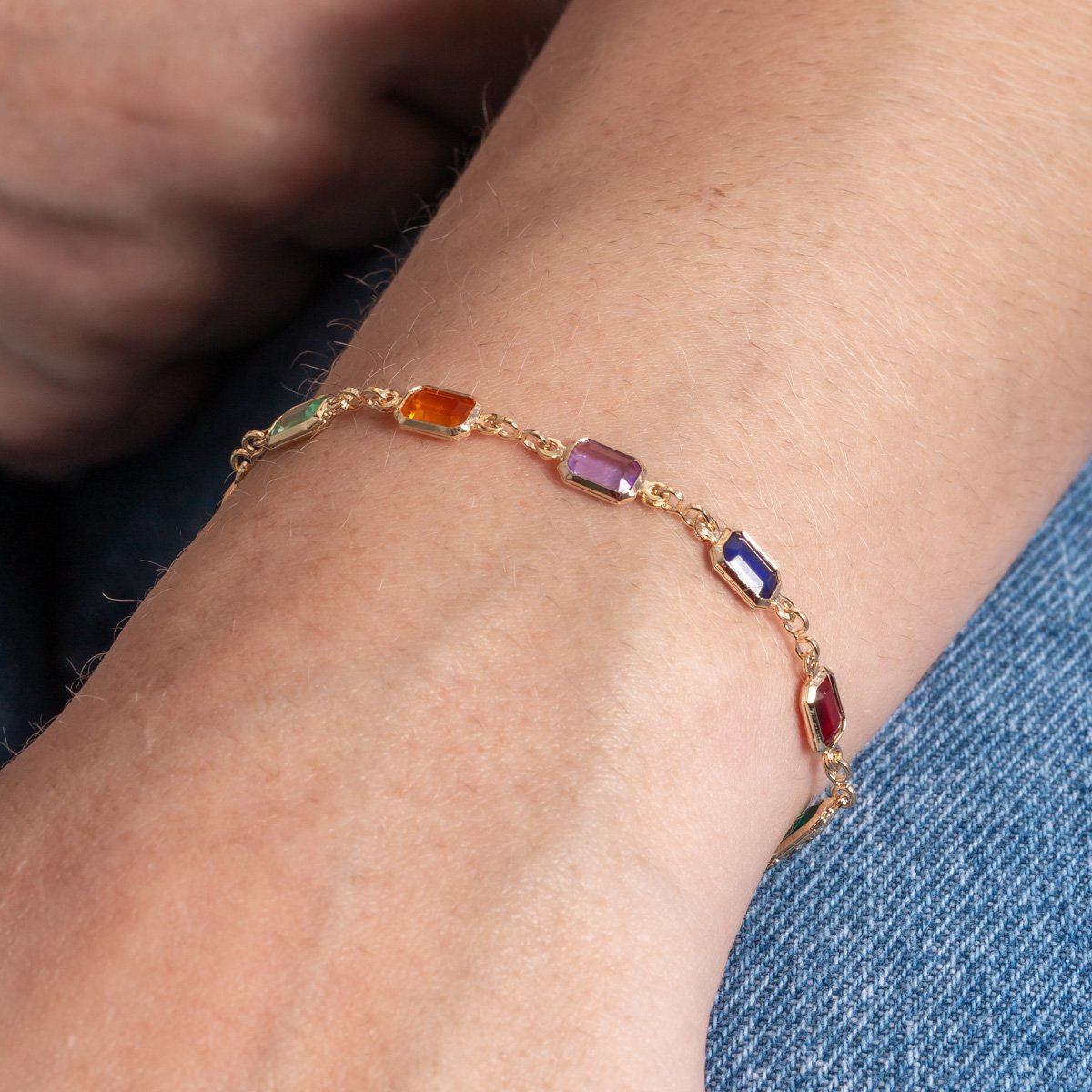 Pst-5344-Fo Pulseira Com Zircônias Quadradas Coloridas.