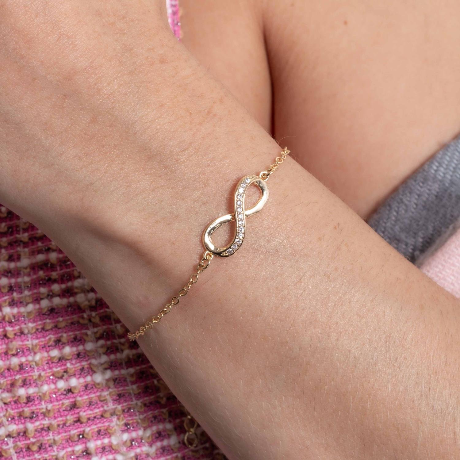 Pst-5355-Fo Pulseira De Elos Com Infinito Cravejado Cristal.