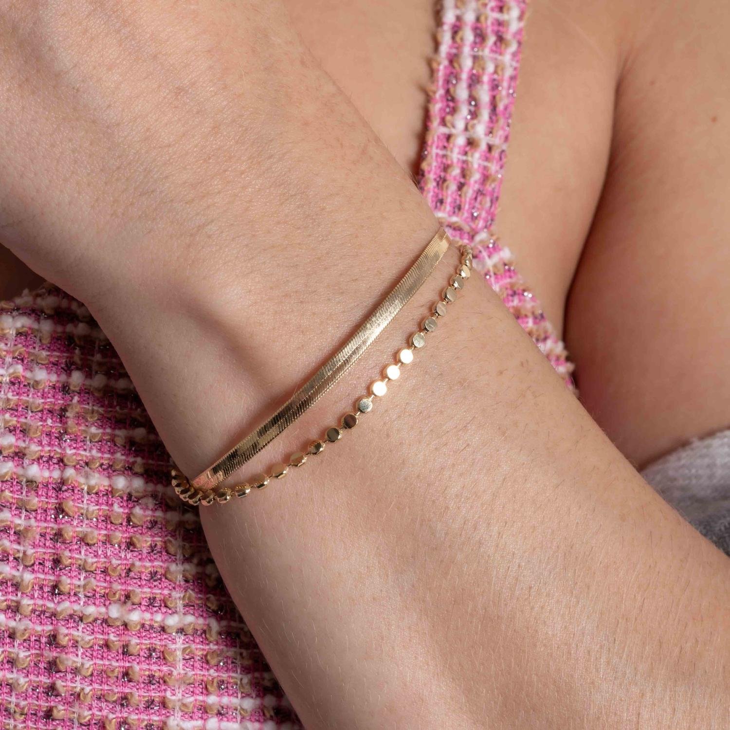 Pst-5359-Fo Pulseira Dupla De Malha E Bolinhas Achatadas.