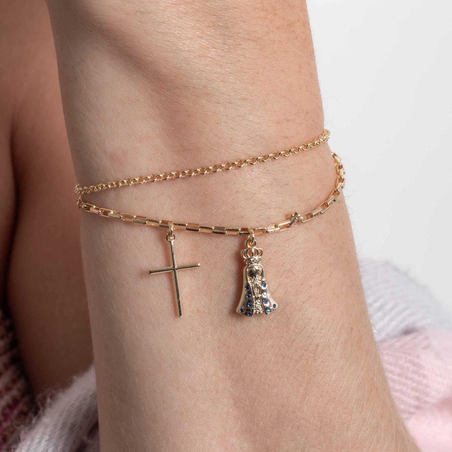 Pst-5362-Fo Pulseira De Nossa Senhora Aparecida E Cruz.