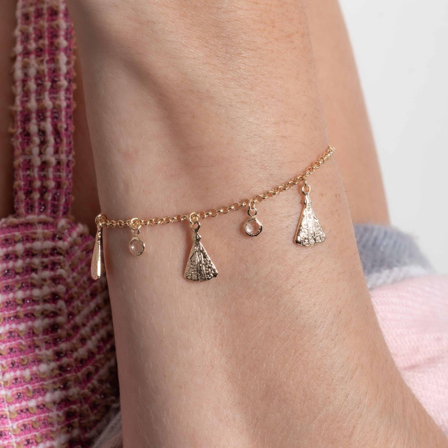 Pst-5372-Fo Pulseira Com Pingentes De Nossa Senhora Aparecida E Zircônias Cristais.