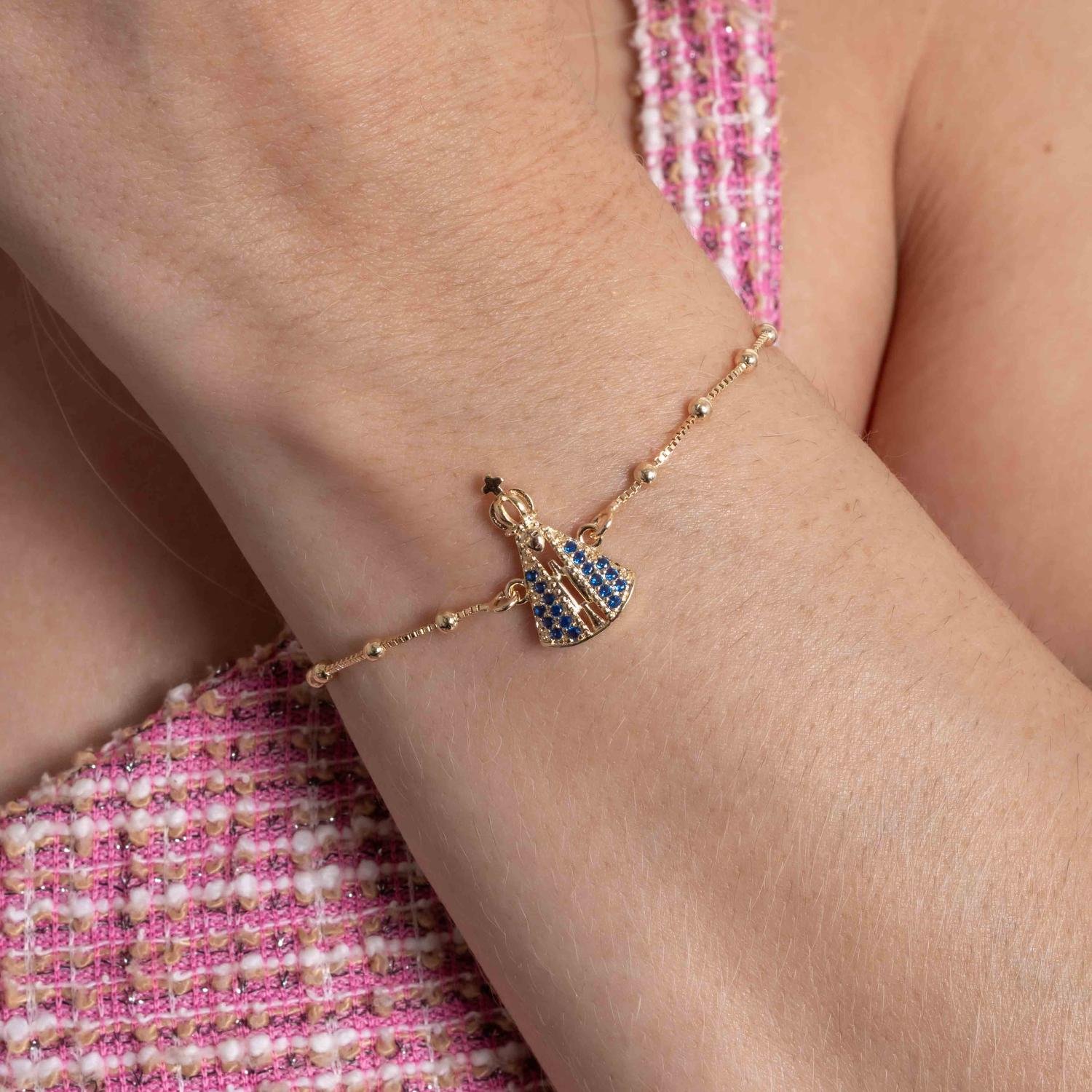 Pst-5376-Fo Pulseira De Bolinhas Com Nossa Senhora Aparecida Azul.