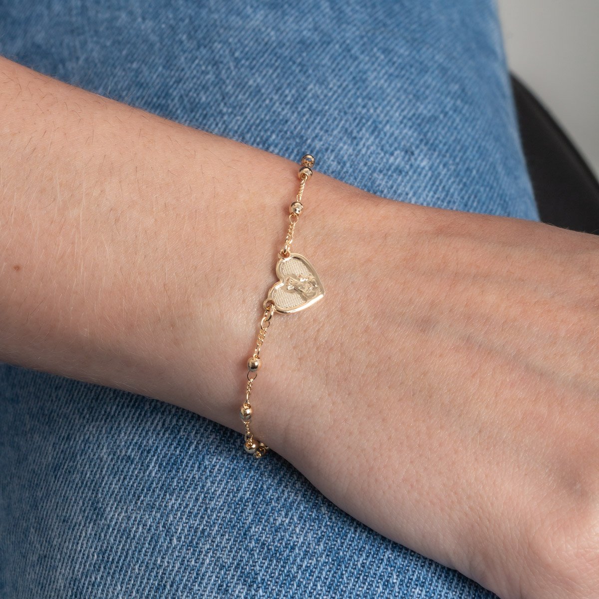 Pst-5389-Fo Pulseira De Bolinhas Sagrado Coração De Jesus + Nossa Senhora Do Carmo.