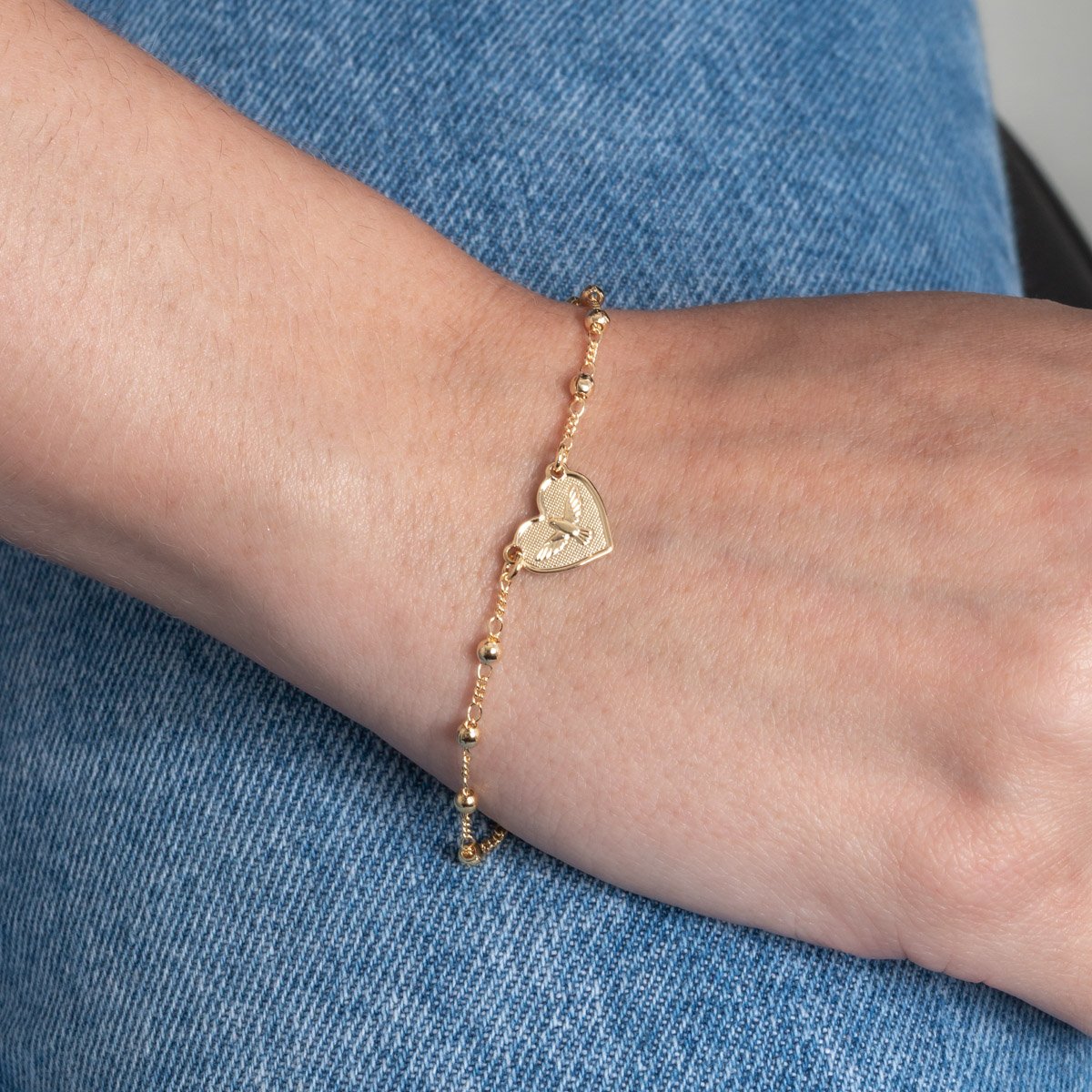 Pst-5390-Fo Pulseira De Bolinhas Com Coração Espírito Santo.