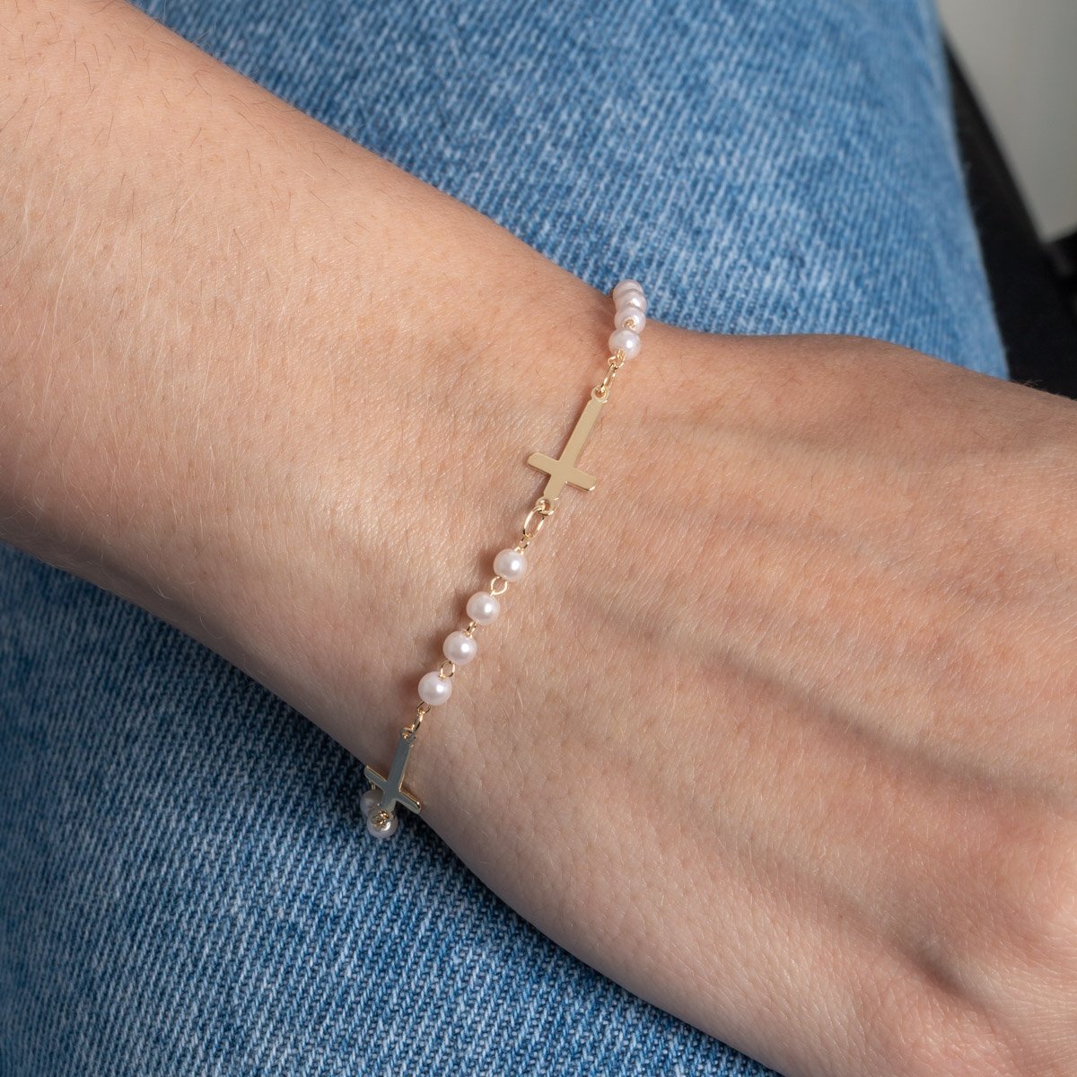 Pst-5391-Fo Pulseira De Pérolas Com Cruz.