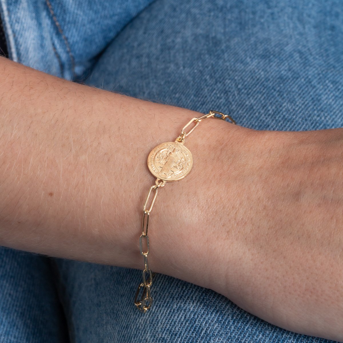 Pst-5395-Fo Pulseira De Elos Com Medalha De São Bento.