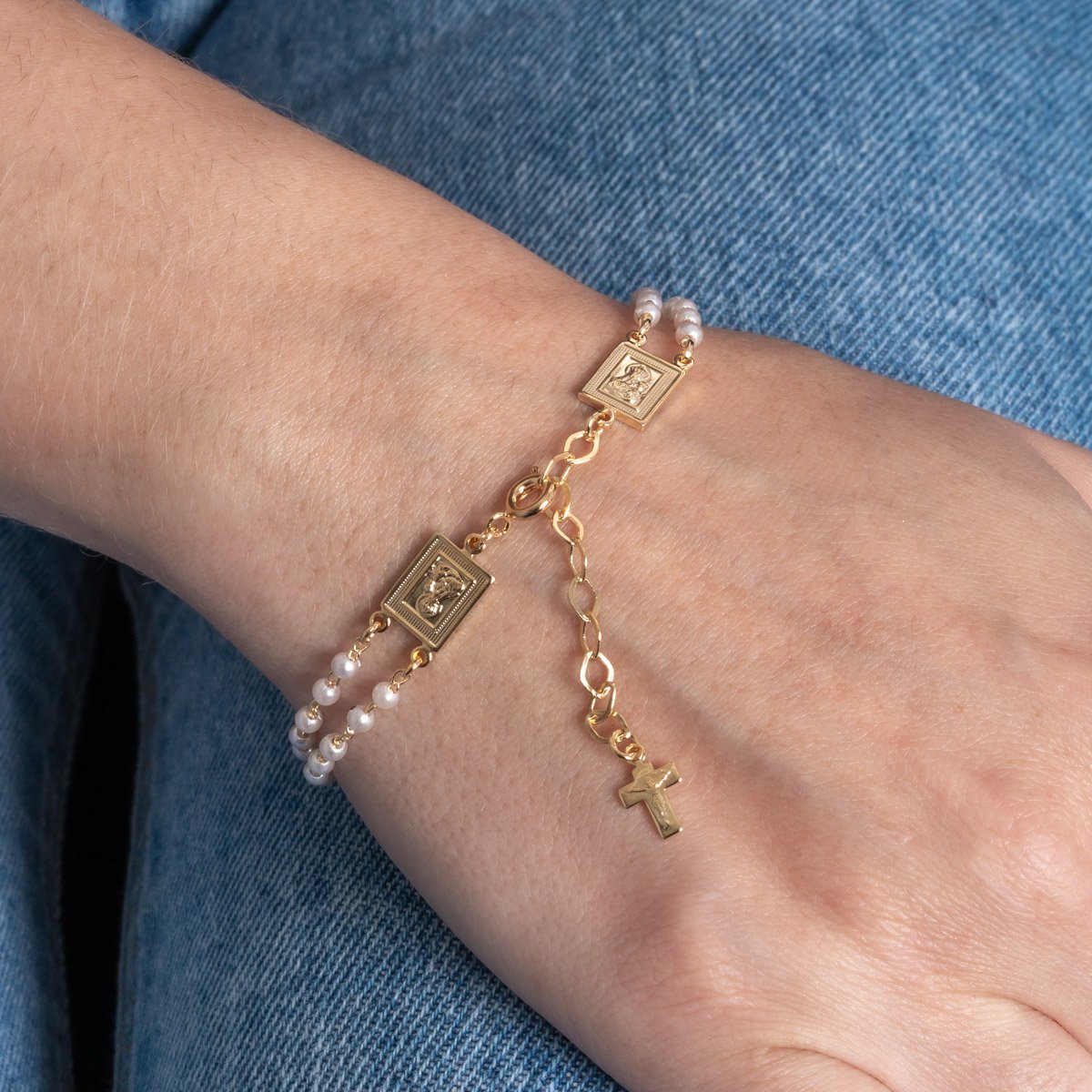 Pst-5396-Fo Pulseira Dupla De Pérolas Nossa Senhora Do Carmo.