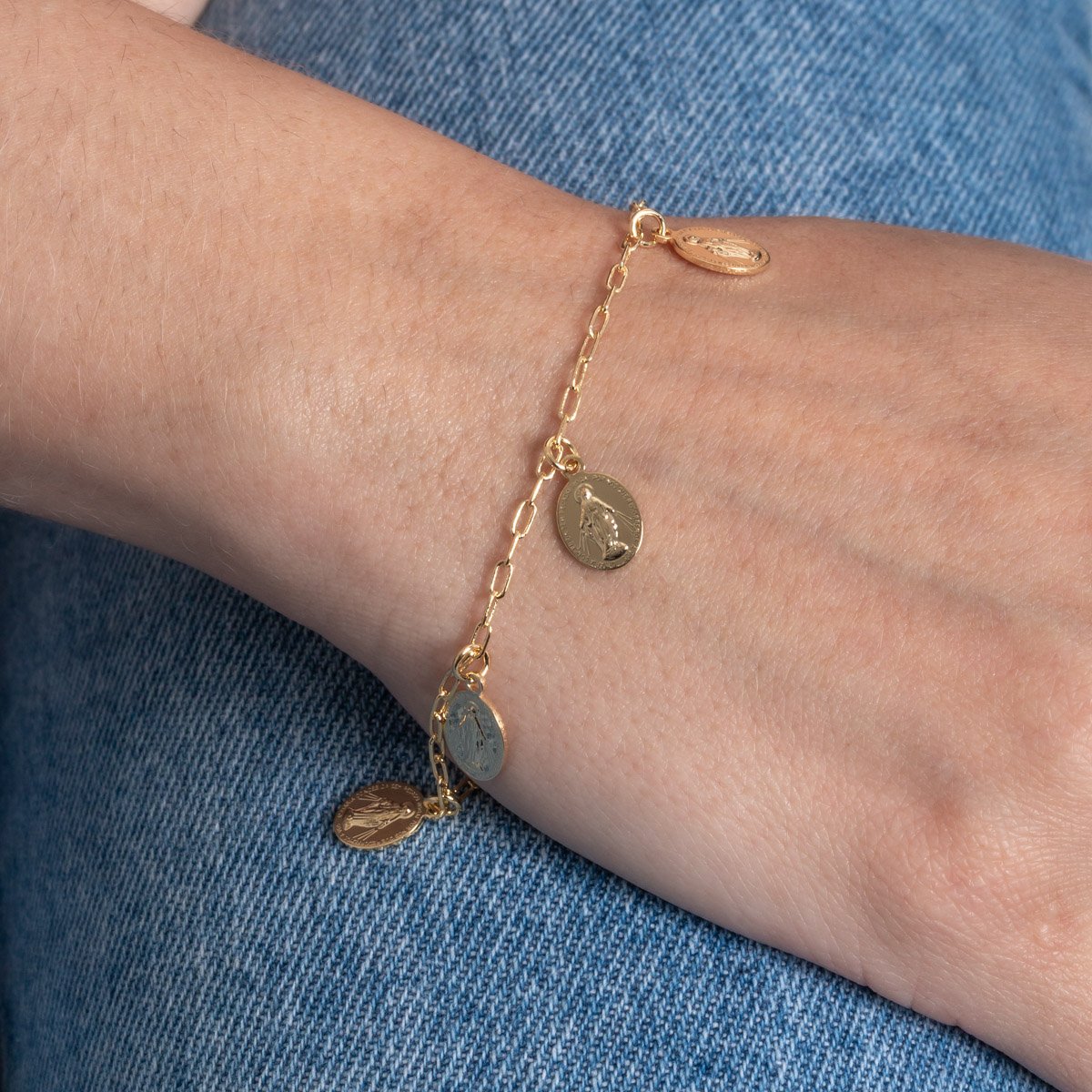 Pst-5406-Fo Pulseira Elos Com Medalhas De Nossa Senhora Das Graças.