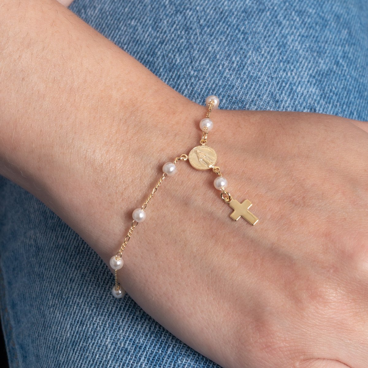 Pst-5408-Fo Pulseira Terço De Pérolas Nossa Senhora Das Graças.