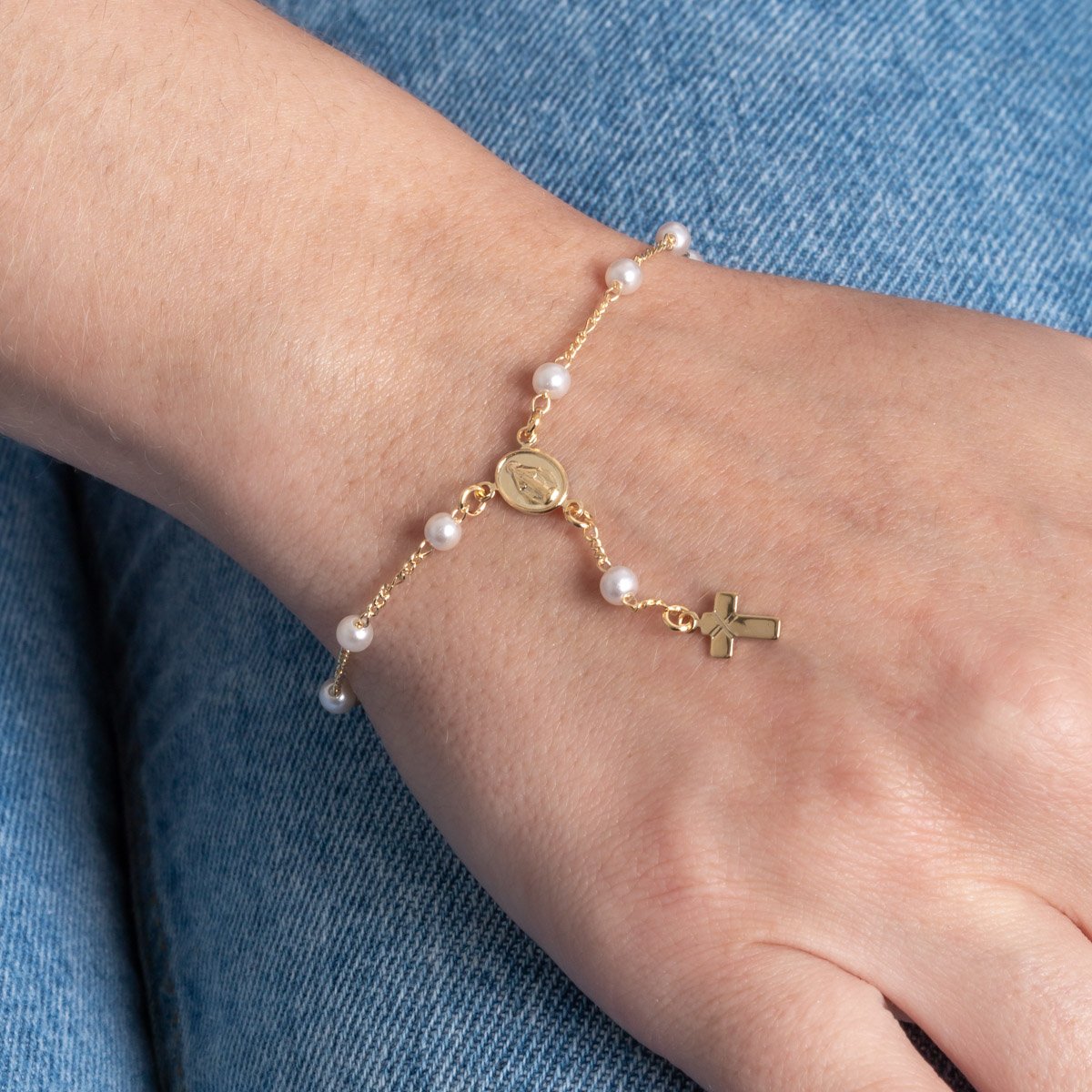 Pst-5409-Fo Pulseira Terço De Pérolas Nossa Senhora Das Graças.