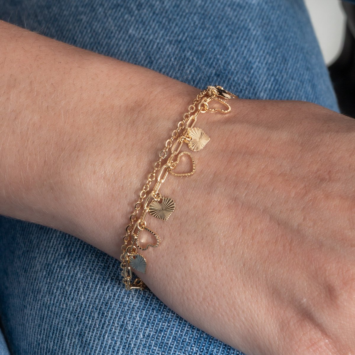 Pst-5416-Fo Pulseira Dupla Com Pingentes De Corações.