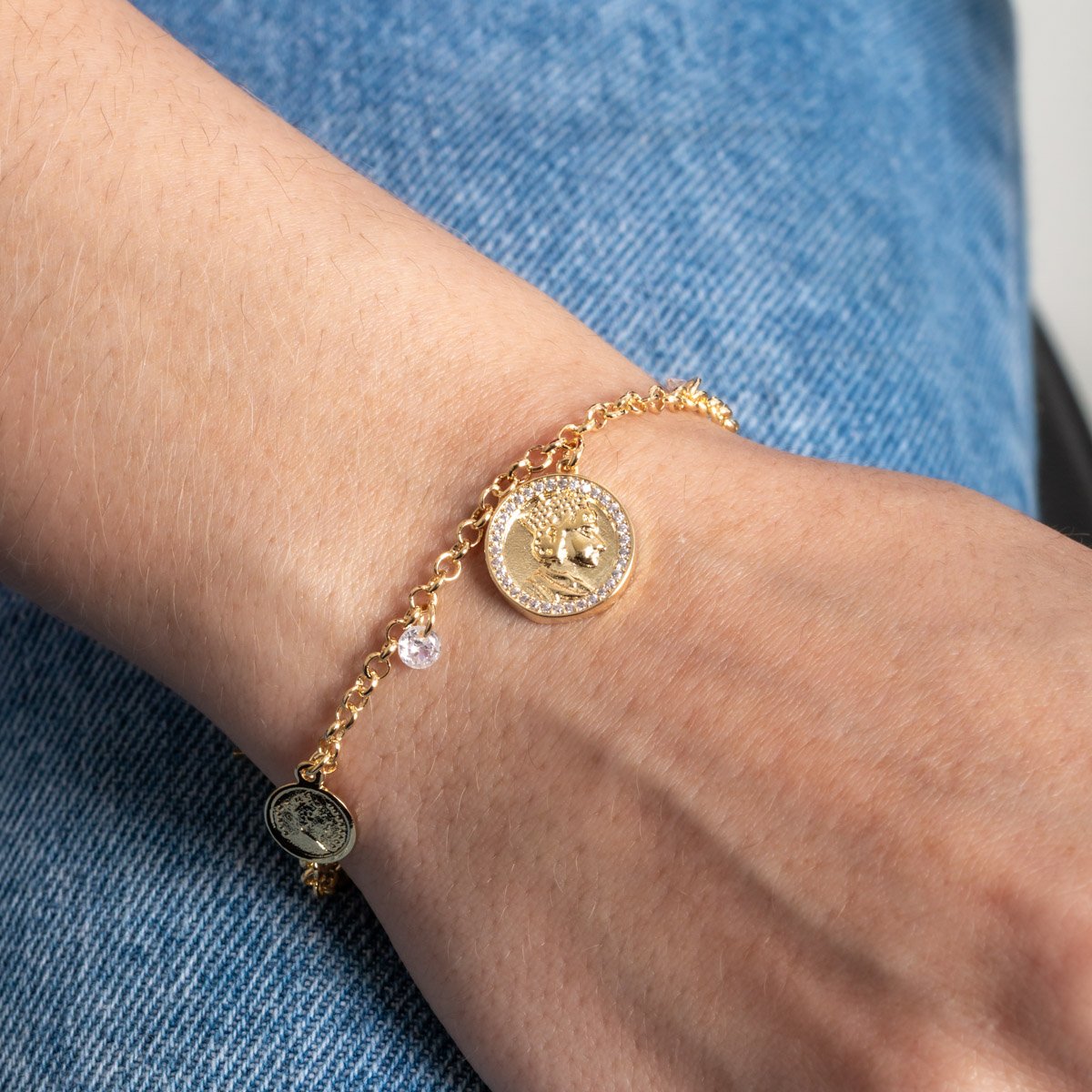 Pst-5420-Fo Pulseira Medalha Romana Com Zircônias Cristais.