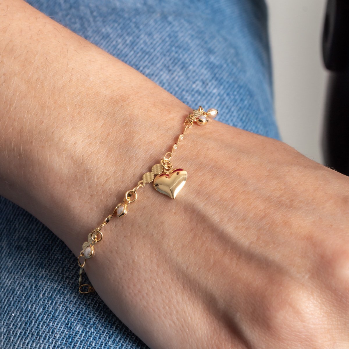 Pst-5426-Fo Pulseira Detalhada Com Pingentes De Pérolas E Coração.