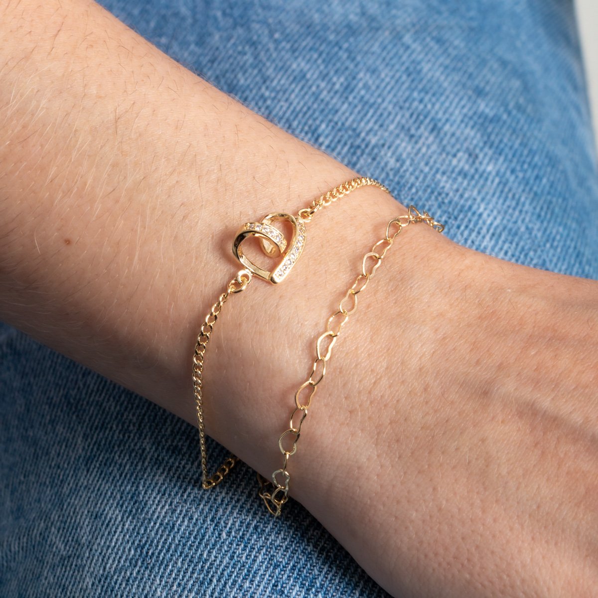 Pst-5431-Fo Pulseira Dupla Elos De Corações E Coração Cristal.