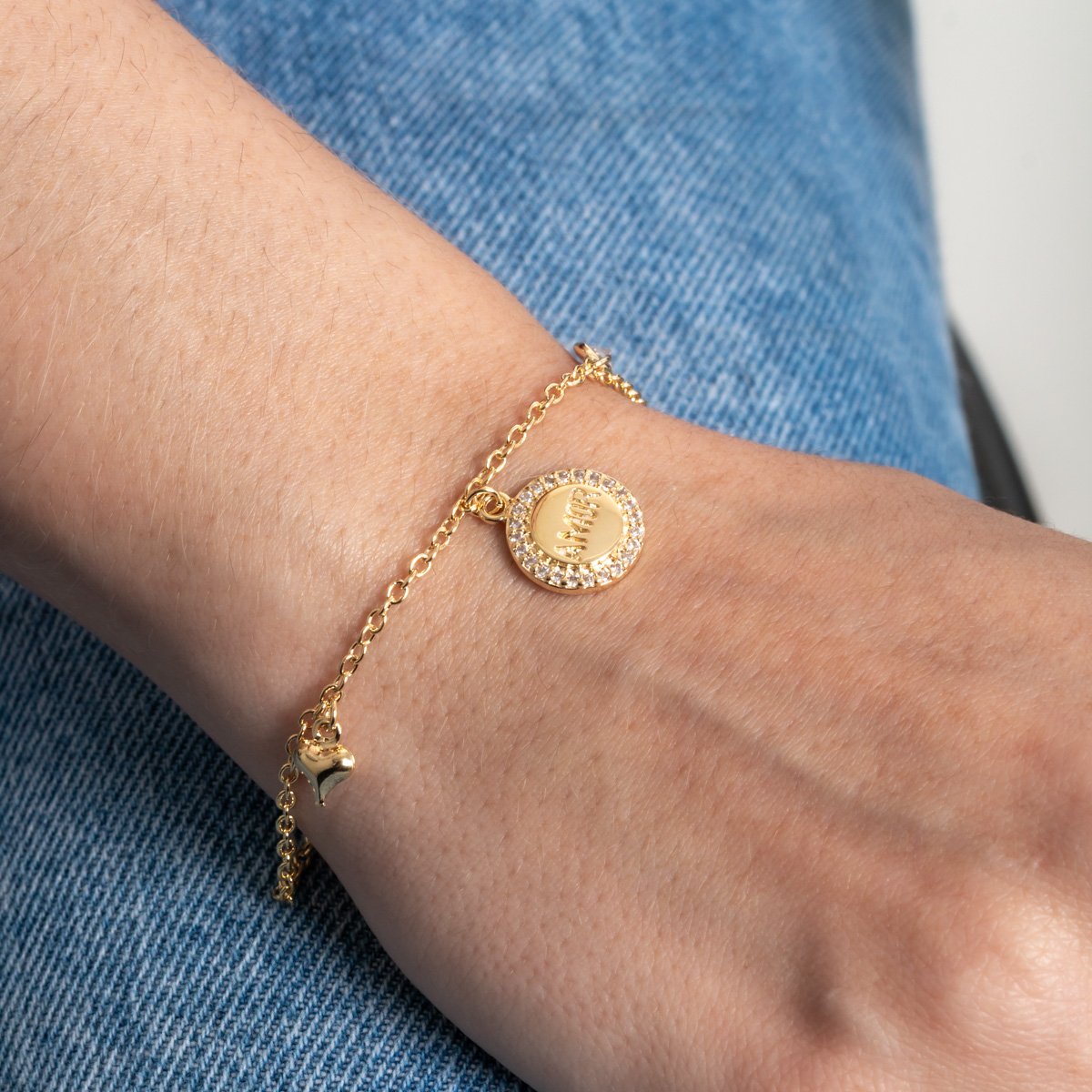 Pst-5434-Fo Pulseira Com Pingentes De Coração, Amor E Zircônia Cristal.