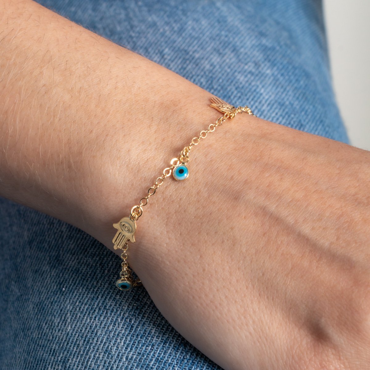 Pst-5441-Fo Pulseira Com Pingentes De Olho Grego E Mão De Fátima.