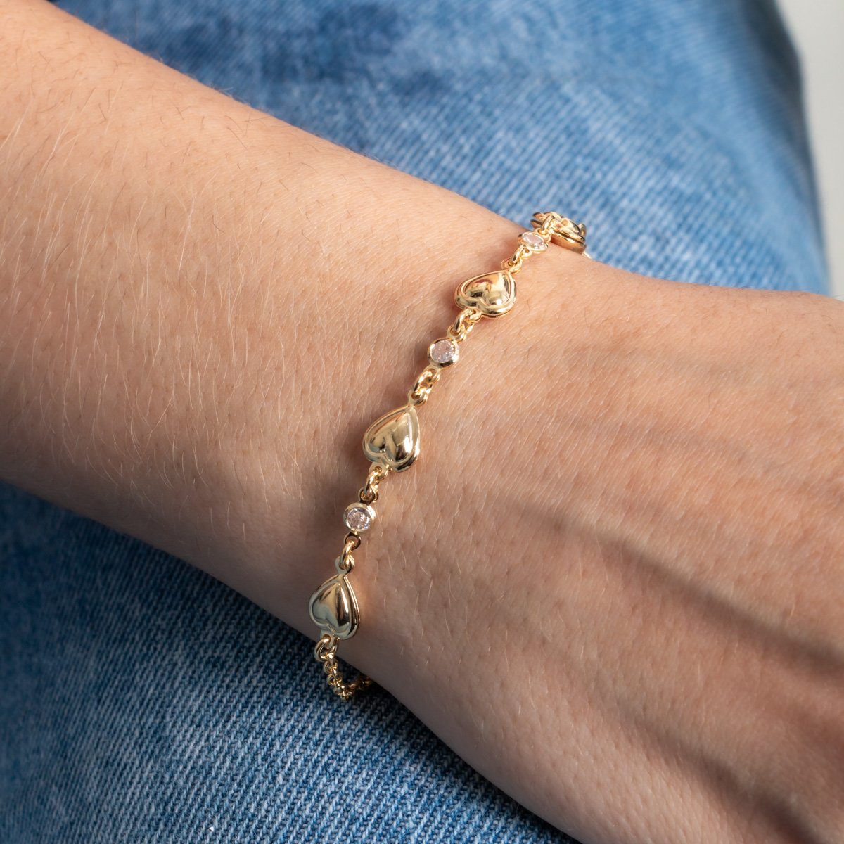 Pst-5445-Fo Pulseira De Corações Lisos E Zircônias Cristais.