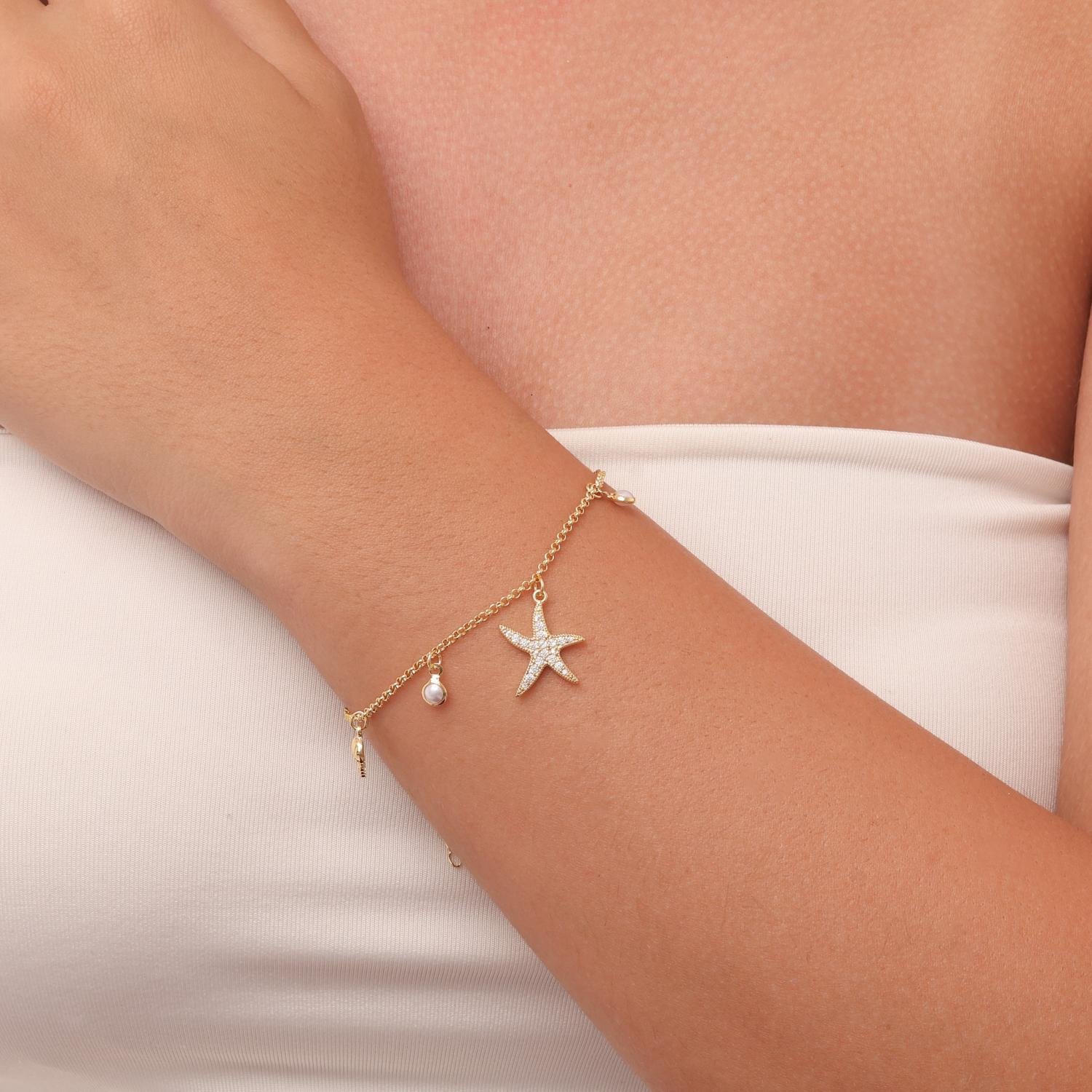 Pst-5574-Fo Pulseira Estrela do Mar, Pérolas e Conchas.