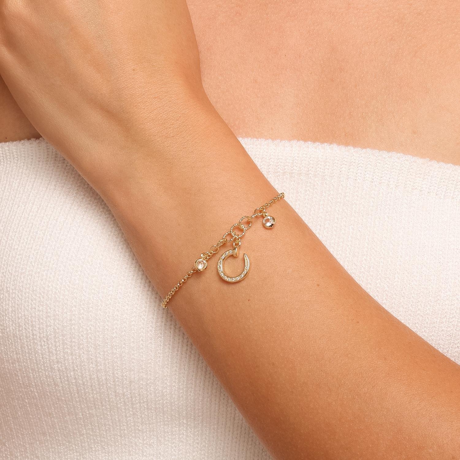 Pst-5612-Fo Pulseira Elo com Pingente Ferradura Cravejada e Pontos de Luz